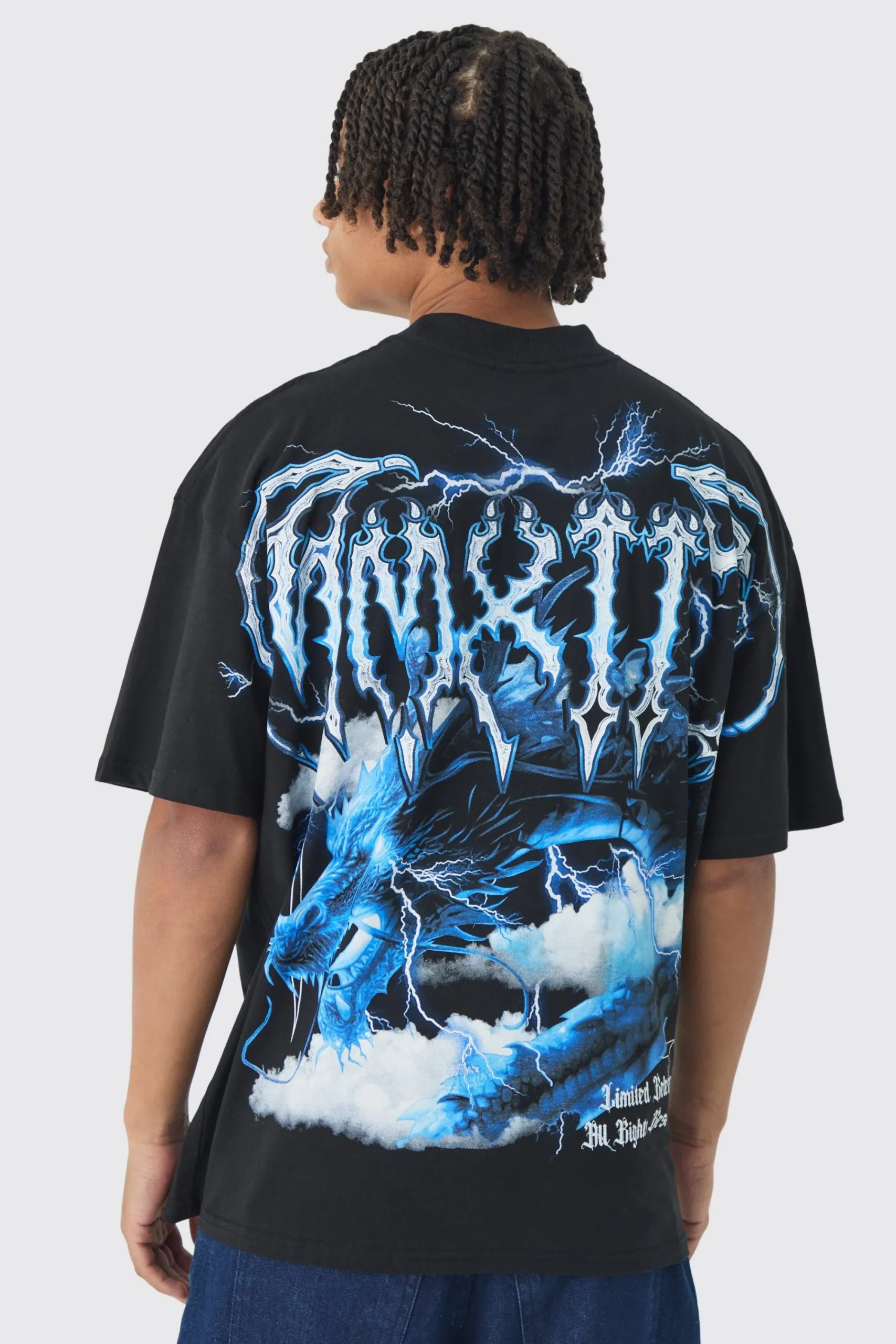 Oversized Over Seams Extended Neck Dragon Print T-Shirt | UK^boohooMAN Discount