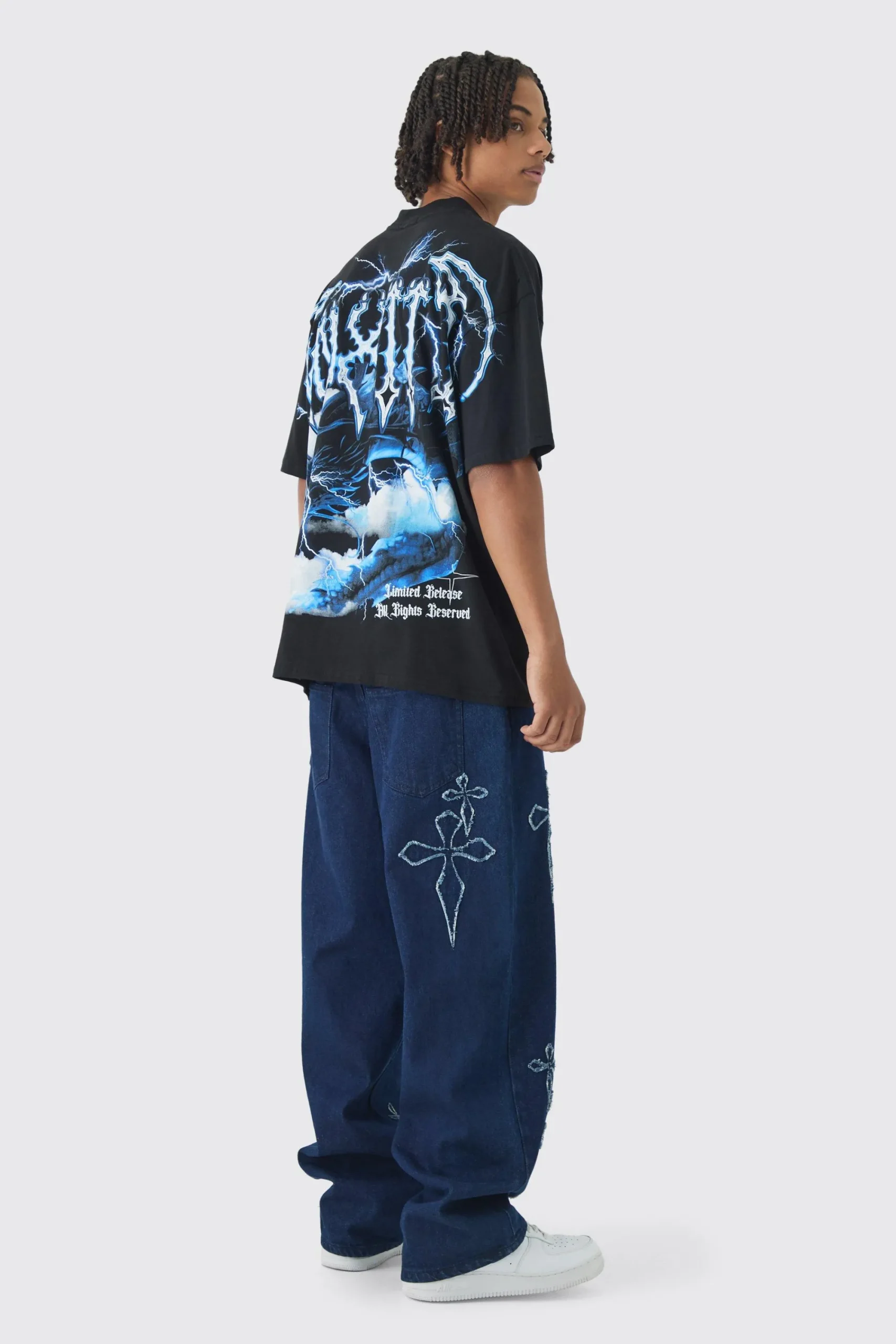 Oversized Over Seams Extended Neck Dragon Print T-Shirt | UK^boohooMAN Discount