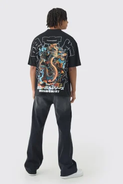 Oversized Over Seams Extended Neck Dragon Print T-Shirt | UK^boohooMAN Discount