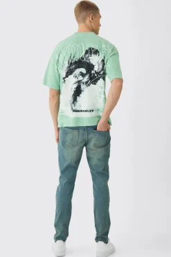 Oversized Over Seams Extended Neck Dragon Wash Print T-Shirt | UK^boohooMAN