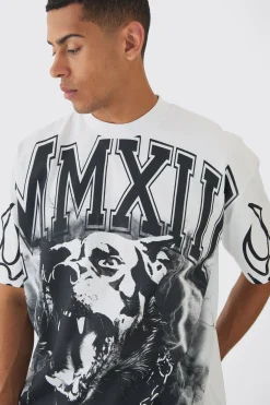 Oversized Over Seams Rottweiler Lightning Graphic T-Shirt | UK^boohooMAN Online