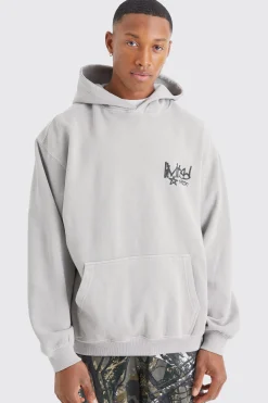 boohooMAN Oversized Overdye Graffiti Graphic Hoodie | UK| Hoodies & Sweatshirts