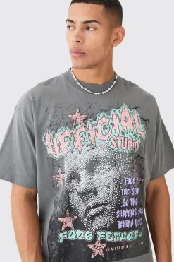 Oversized Overdyed Official Face Graphic T-shirt | UK^boohooMAN New