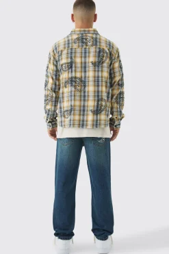 boohooMAN Oversized Paisley Embroidered Check Long Sleeve Shirt | UK| Shirts