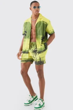 boohooMAN Oversized Palm Shirt & Swim Short Set | UK| Sets & Co-Ords