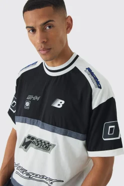 Oversized Panelled Motor Sport T-shirt | UK^boohooMAN Online