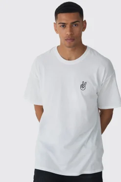 Oversized Peace Embroidered T-shirt | UK^boohooMAN Best