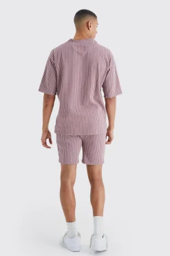 boohooMAN Oversized Pinstripe Baseball Polo & Short Set | UK| Tracksuits