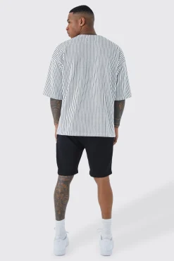 boohooMAN Oversized Pinstripe Baseball Shirt & Short Set | UK| Sets & Co-Ords|Tracksuits