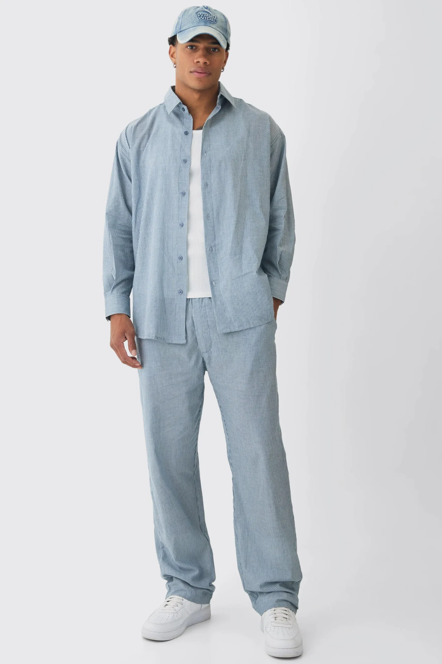 boohooMAN Oversized Pinstripe Shirt & Trousers Set In | UK| Sets & Co-Ords|Tracksuits