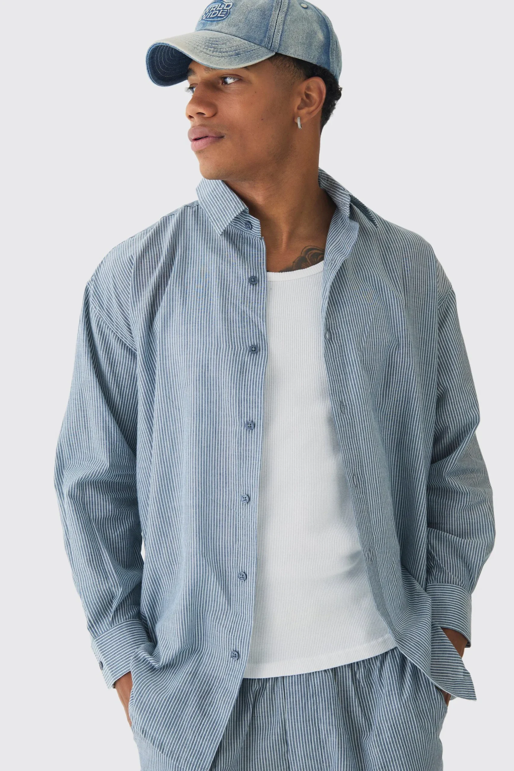 boohooMAN Oversized Pinstripe Shirt & Trousers Set In | UK| Sets & Co-Ords|Tracksuits