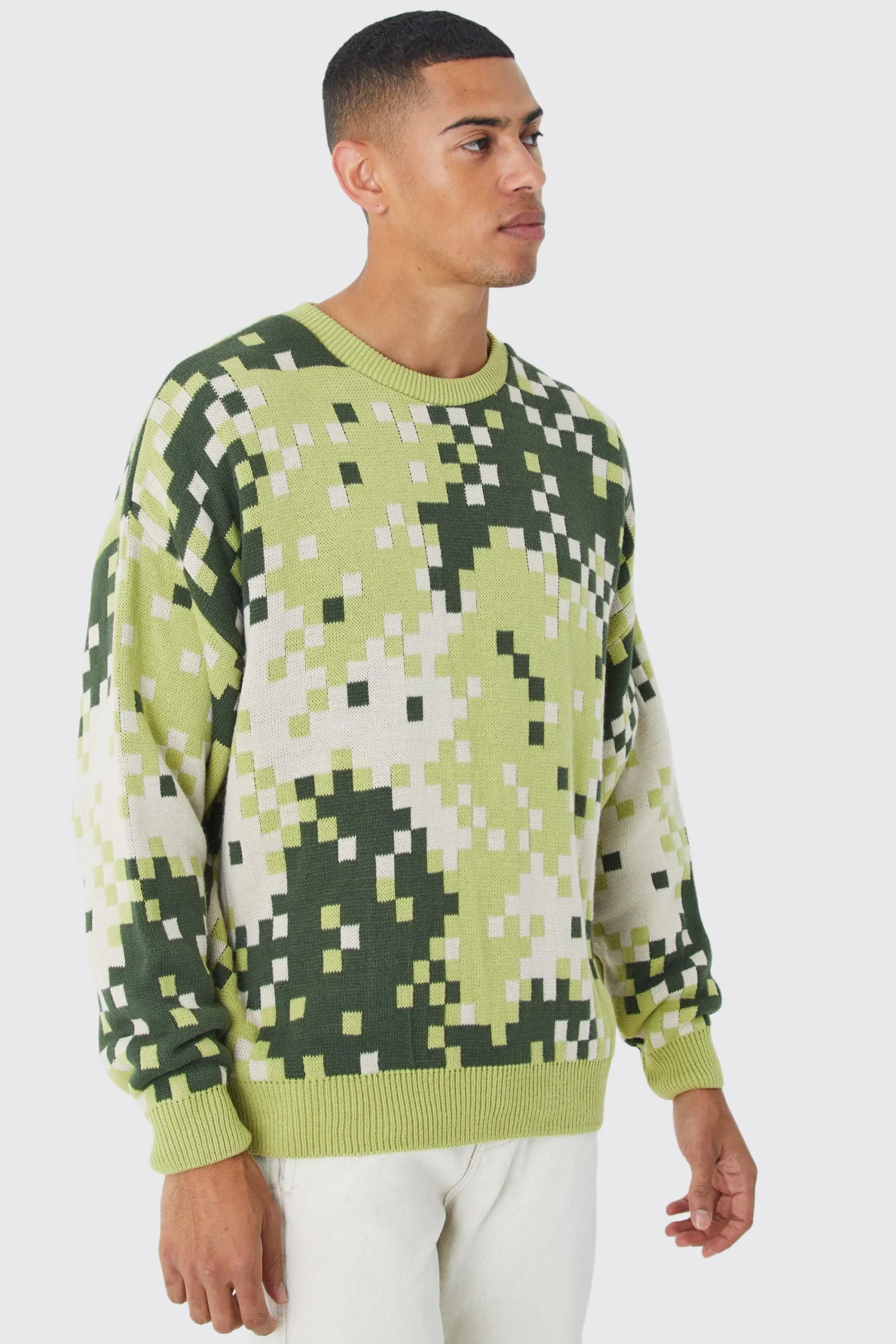 boohooMAN Oversized Pixelated Camo Knitted Jumper | UK| Knitwear