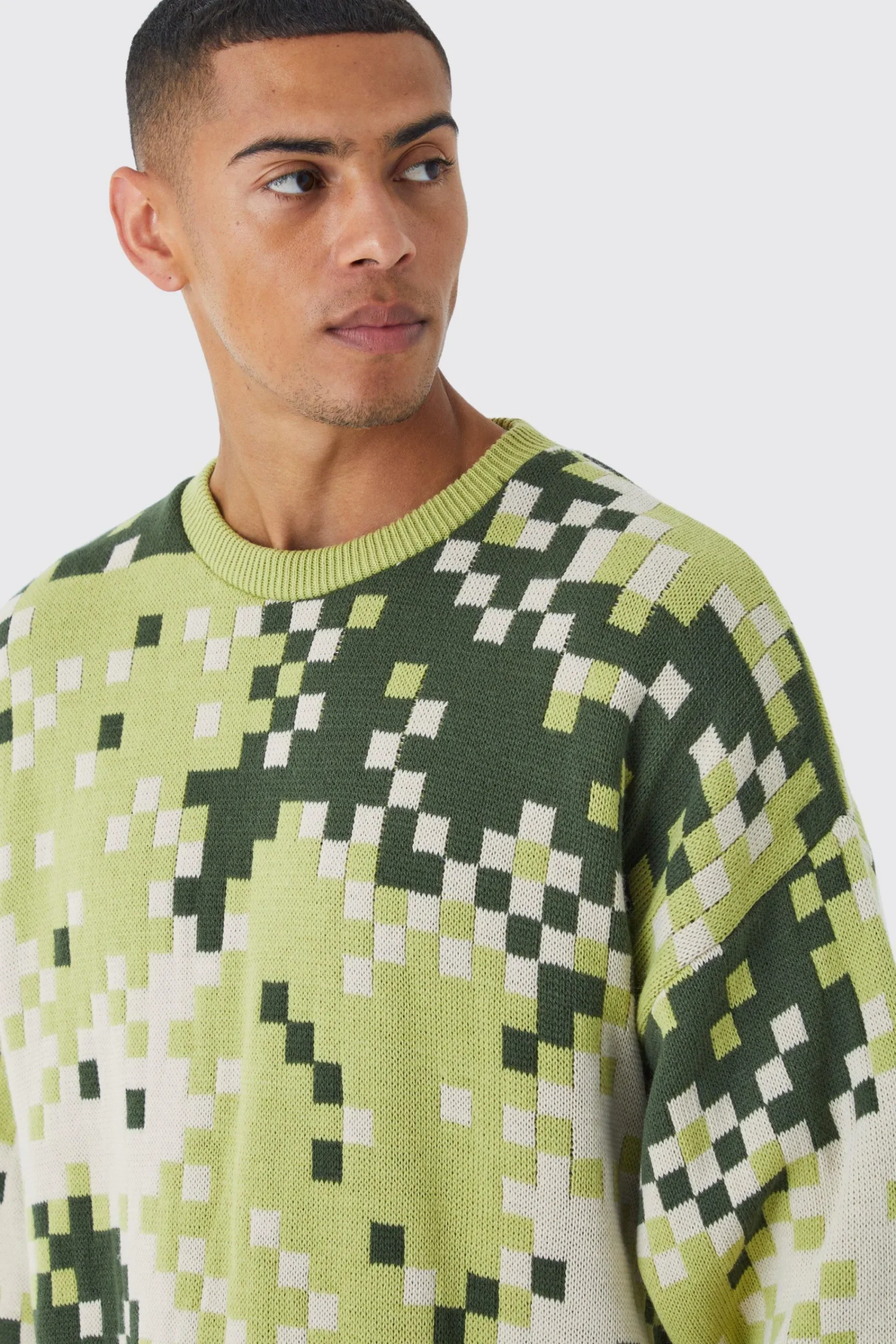 boohooMAN Oversized Pixelated Camo Knitted Jumper | UK| Knitwear