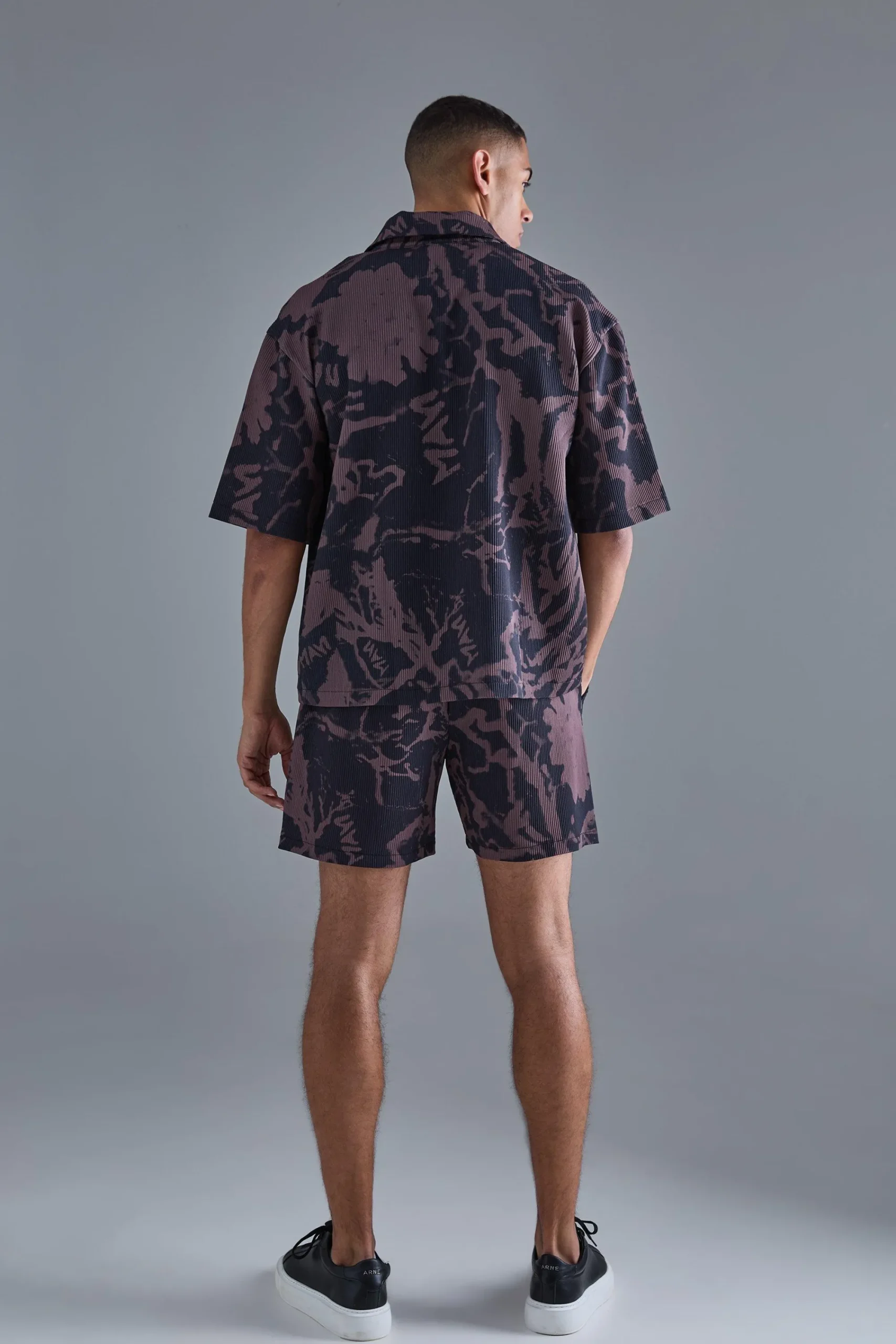 boohooMAN Oversized Pleated Abstract Print Shirt & Short Set | UK| Sets & Co-Ords