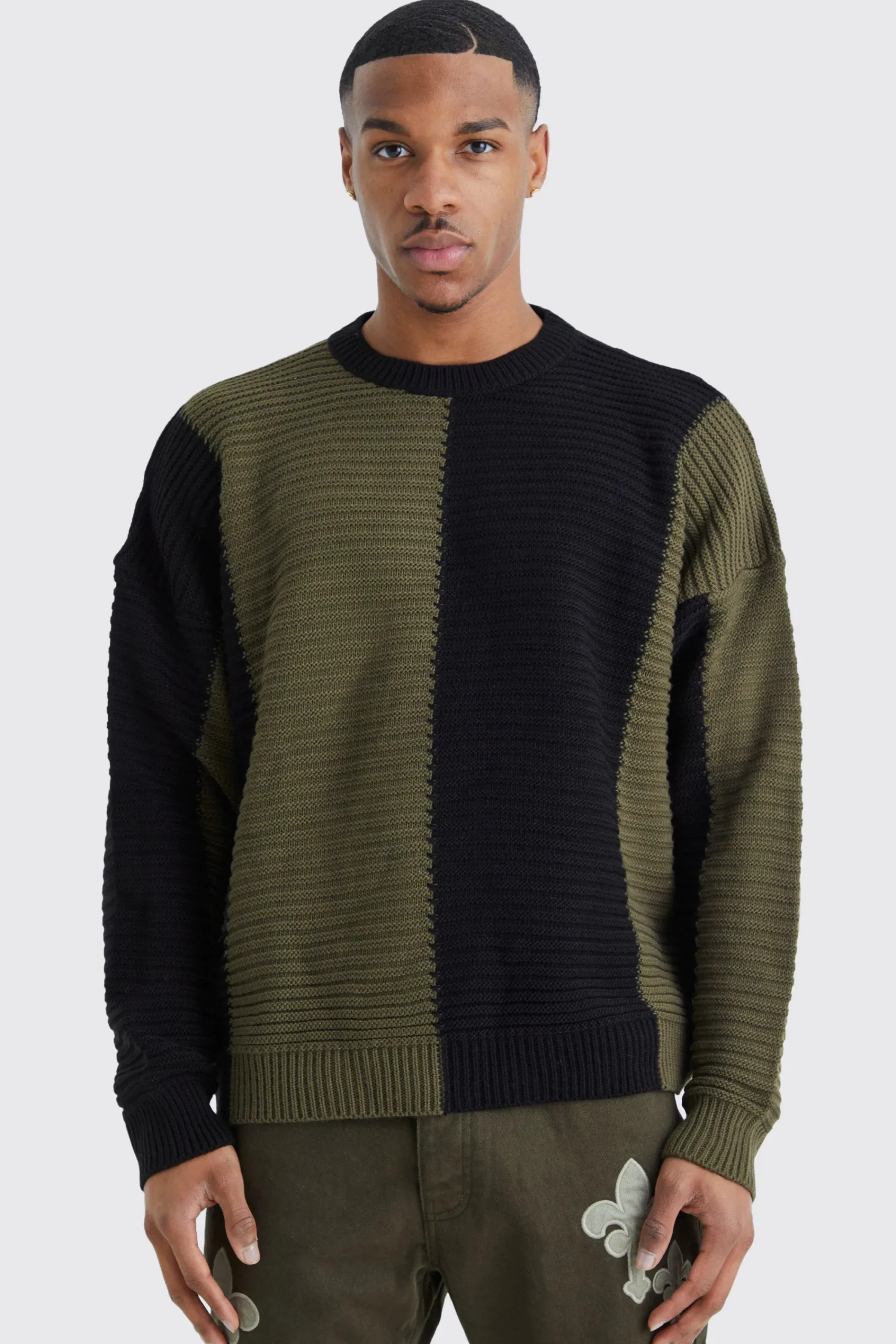 boohooMAN Oversized Pleated Colour Block Jumper | UK| Knitwear