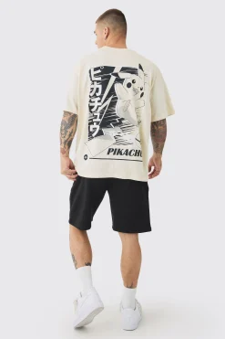 boohooMAN Oversized Pokemon Pikachu T-shirt And Short License Set | UK| Sets & Co-Ords|Tracksuits