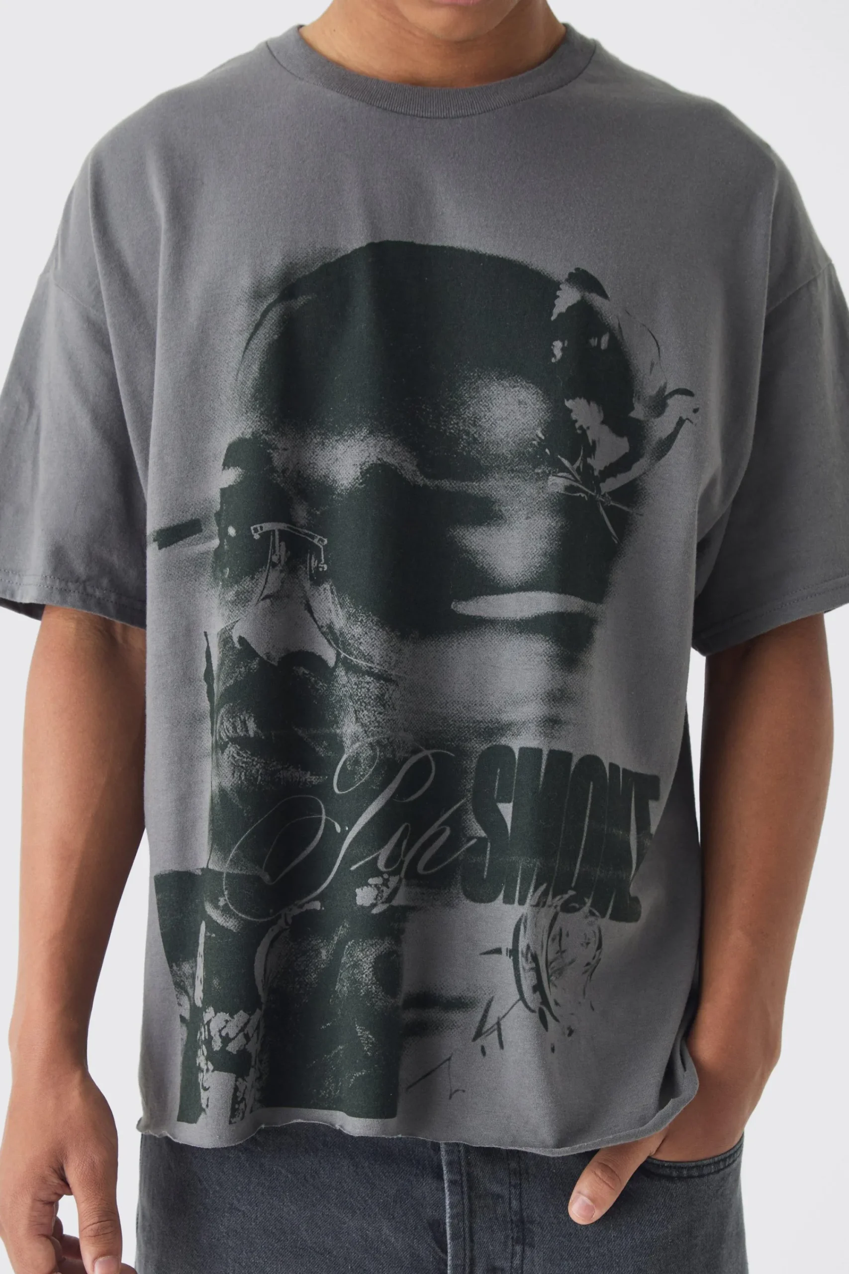 Oversized Pop Smoke Wash Raw Hem License T-Shirt | UK^boohooMAN Hot