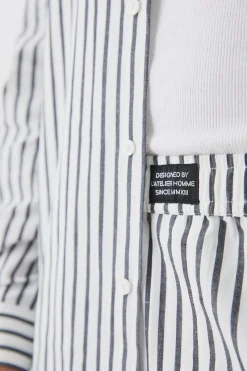 boohooMAN Oversized Poplin Pinstripe Branded Waistband Short Set | UK| Sets & Co-Ords