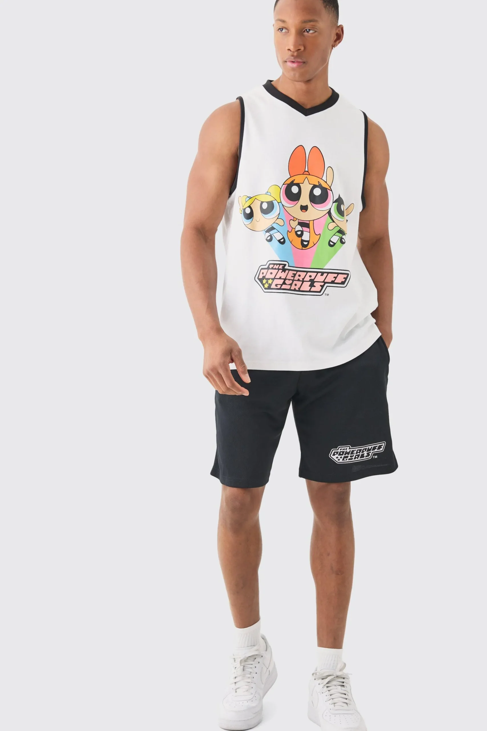 boohooMAN Oversized Powerpuff Girls License Mesh Vest And Short Set | UK| Tracksuits