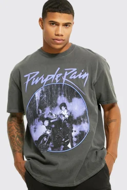 Oversized Prince Acid Wash License T-shirt | UK^boohooMAN Sale
