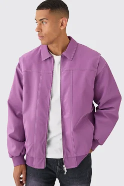 boohooMAN Oversized Pu Panel Detail Bomber In | UK| Coats & Jackets