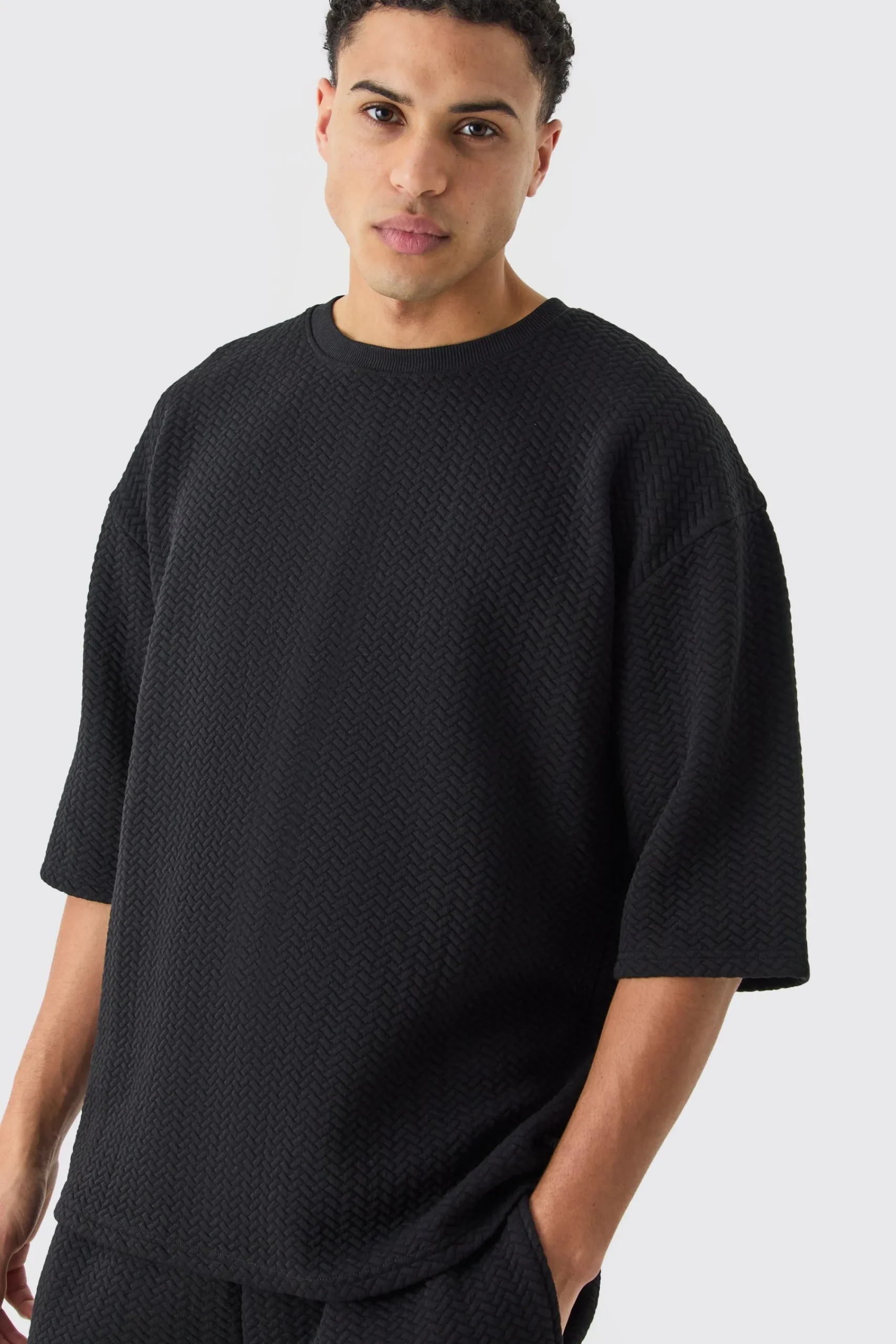 boohooMAN Oversized Quilted Herringbone T-shirt And Short Set | UK| Sets & Co-Ords|Tracksuits