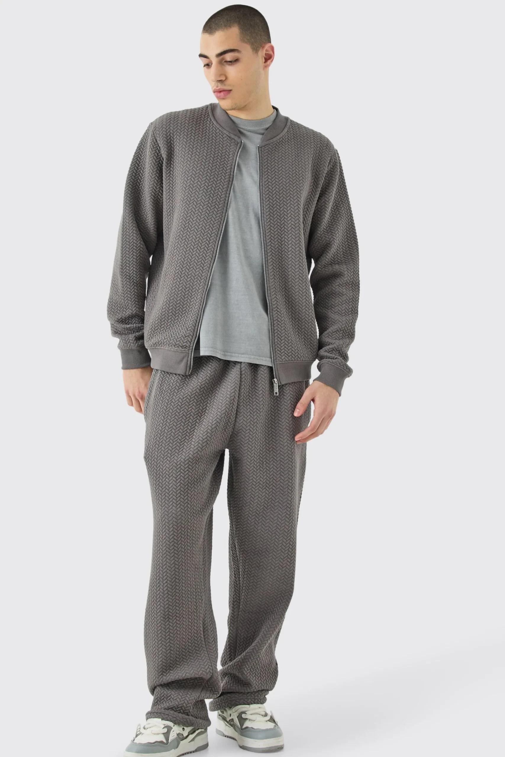 boohooMAN Oversized Quilted Herringbone Bomber Set | UK| Tracksuits