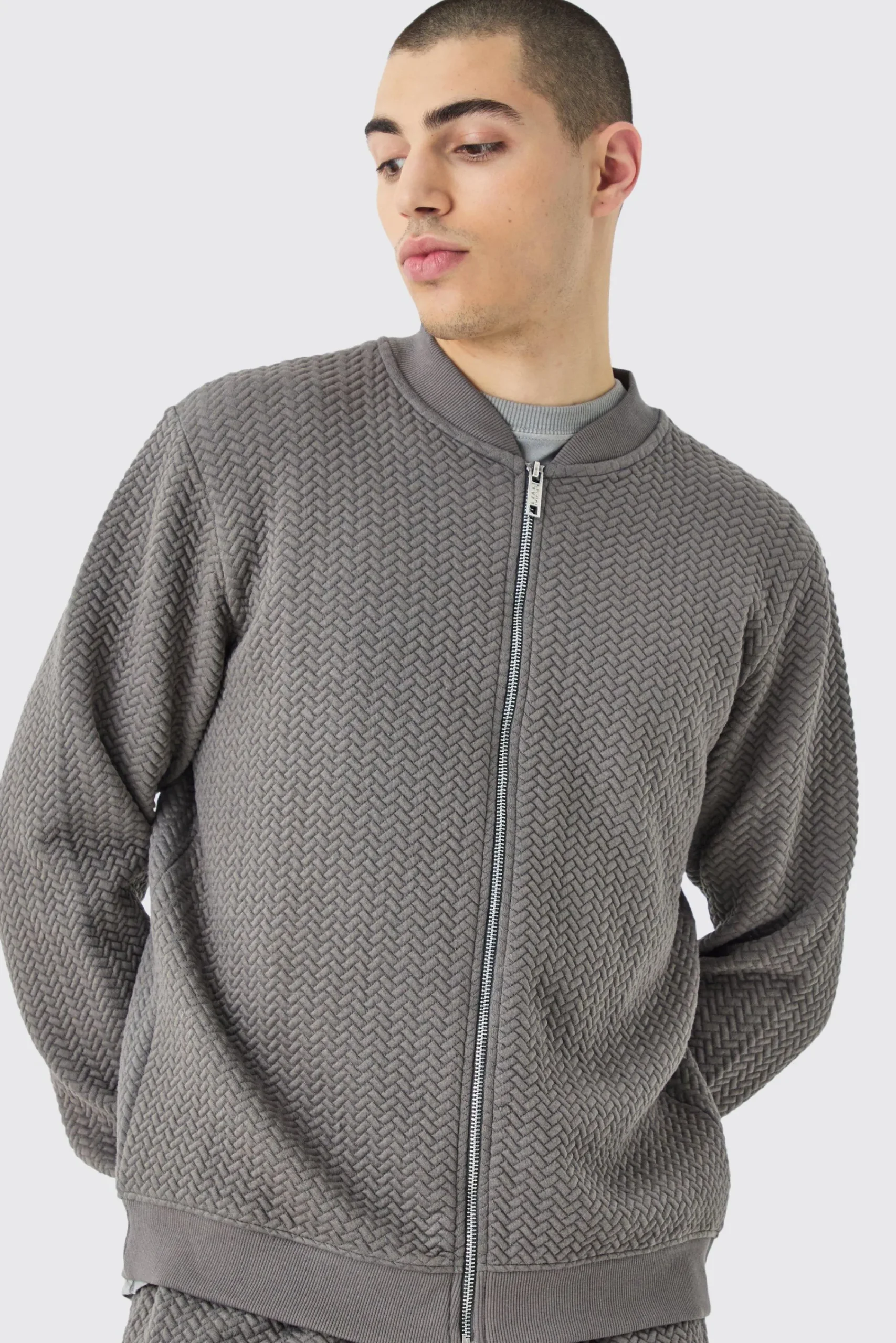 boohooMAN Oversized Quilted Herringbone Bomber Set | UK| Tracksuits