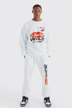 boohooMAN Oversized Racing Moto Sweat Tracksuit | UK| Tracksuits