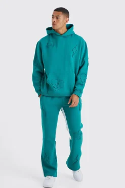 boohooMAN Oversized Raw Applique Hooded Gusset Tracksuit | UK| Tracksuits