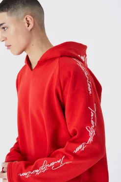 boohooMAN Oversized Raw Edge Script Embroide Hoodie | UK| Hoodies & Sweatshirts