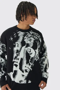 boohooMAN Oversized Renaissance Face Knit Jumper | UK| Knitwear
