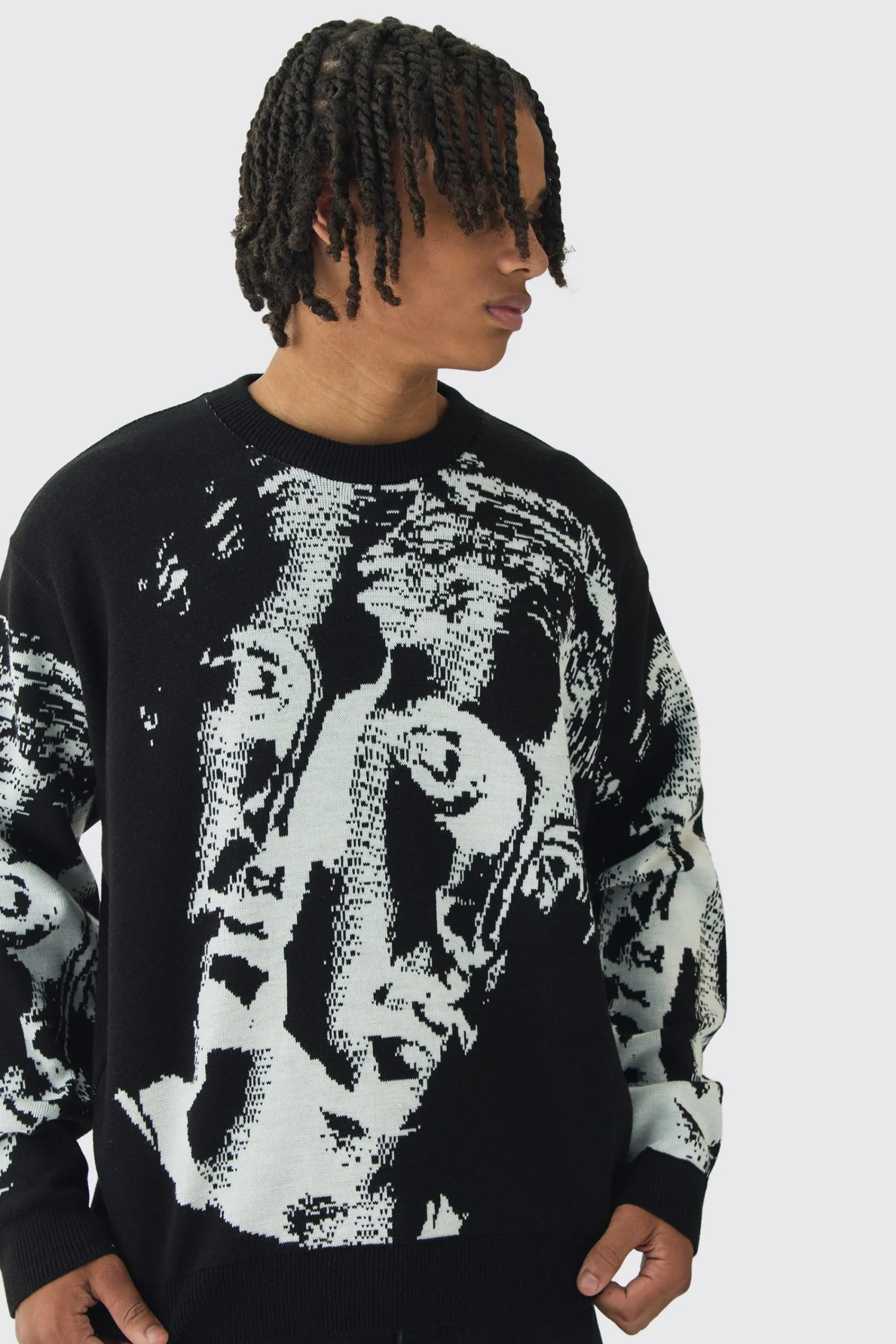 boohooMAN Oversized Renaissance Face Knit Jumper | UK| Knitwear