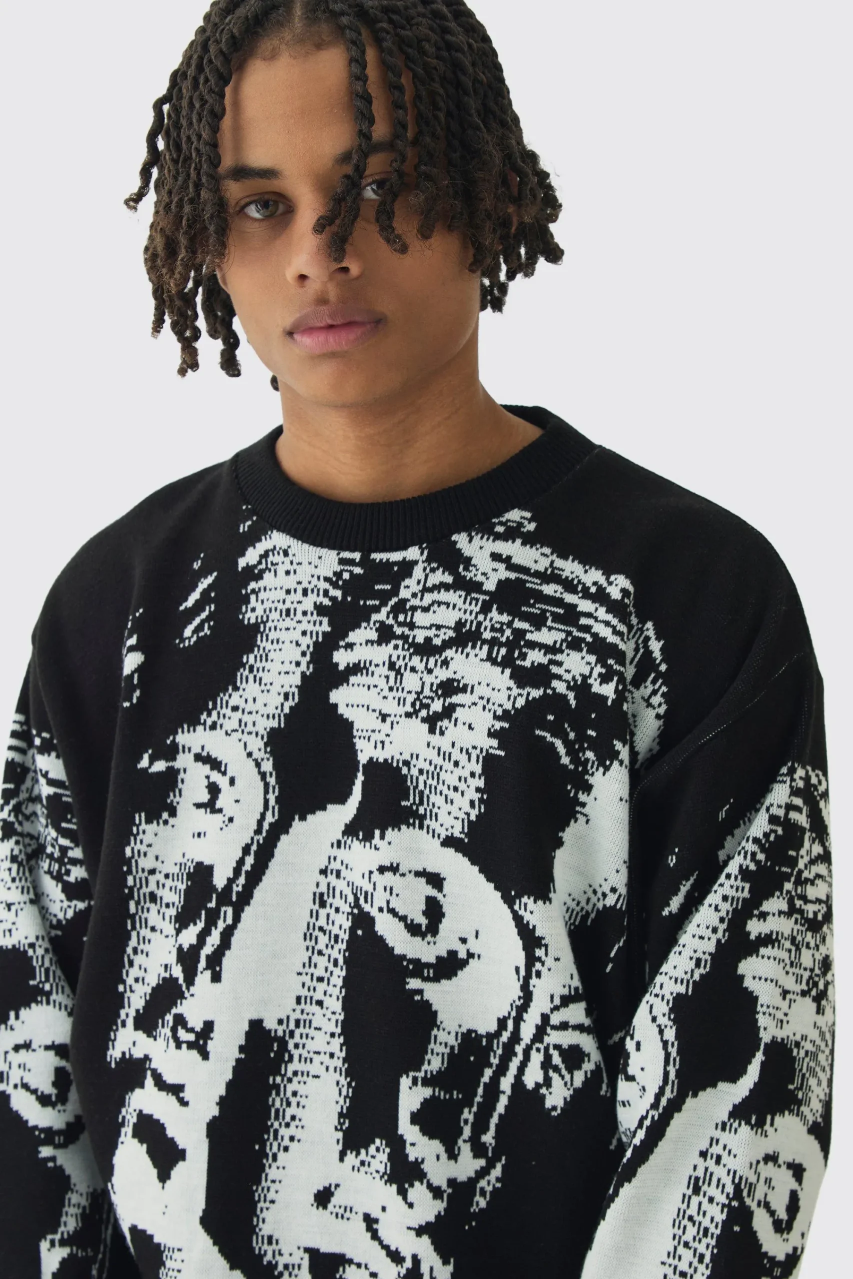 boohooMAN Oversized Renaissance Face Knit Jumper | UK| Knitwear