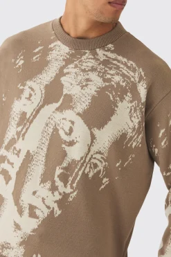 boohooMAN Oversized Renaissance Face Knit Jumper | UK| Knitwear