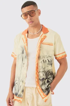 boohooMAN Oversized Revere Boarder Short Sleeve Shirt | UK| Shirts