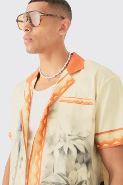 boohooMAN Oversized Revere Boarder Short Sleeve Shirt | UK| Shirts