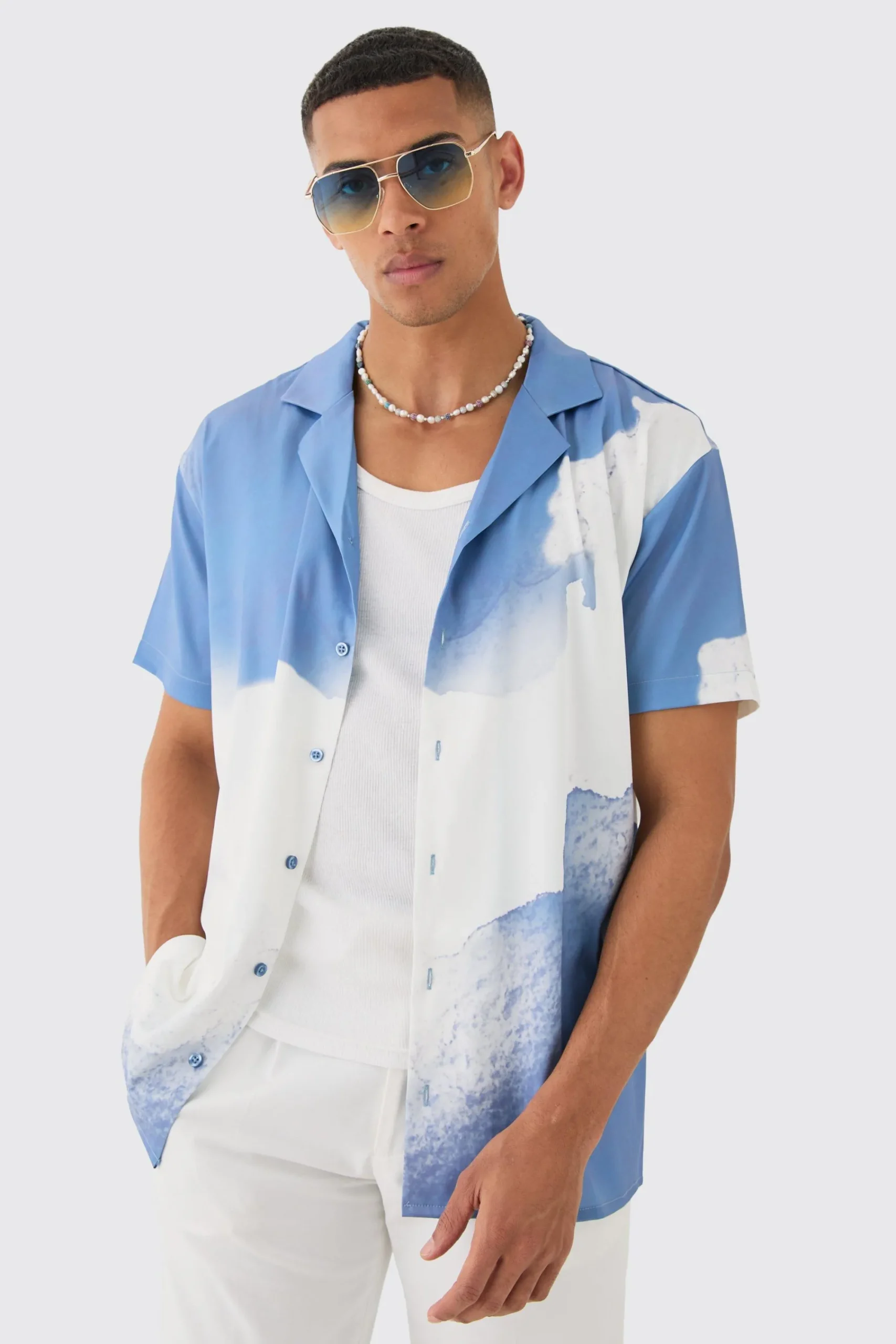 boohooMAN Oversized Revere Cloud Short Sleeve Shirt | UK| Shirts
