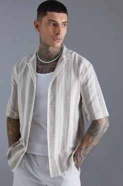 boohooMAN Oversized Revere Linen Look Stripe Shirt | UK| Shirts