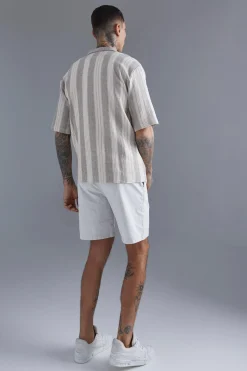boohooMAN Oversized Revere Linen Look Stripe Shirt | UK| Shirts