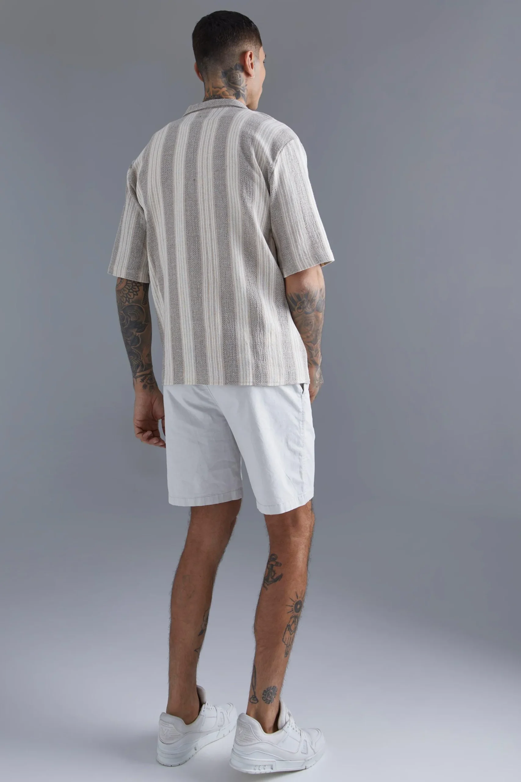 boohooMAN Oversized Revere Linen Look Stripe Shirt | UK| Shirts