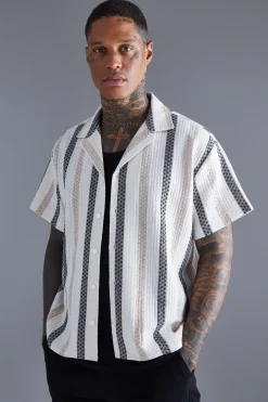 boohooMAN Oversized Revere Linen Look Stripe Shirt | UK| Shirts