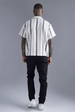 boohooMAN Oversized Revere Linen Look Stripe Shirt | UK| Shirts