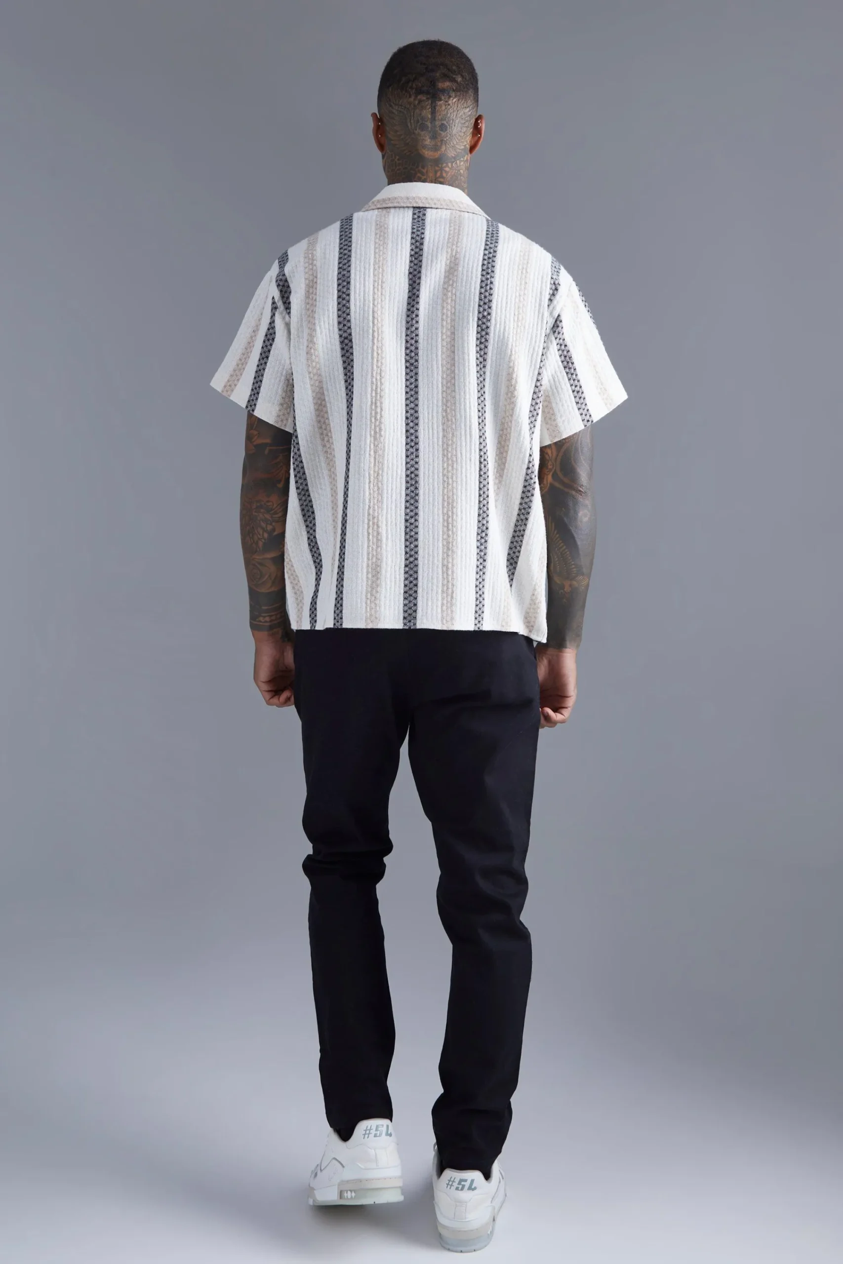 boohooMAN Oversized Revere Linen Look Stripe Shirt | UK| Shirts