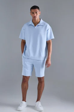 boohooMAN Oversized Revere Scuba Polo & Short Set | UK| Sets & Co-Ords|Tracksuits