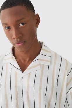Oversized Revere Striped Crinkle Polo | UK^boohooMAN Discount
