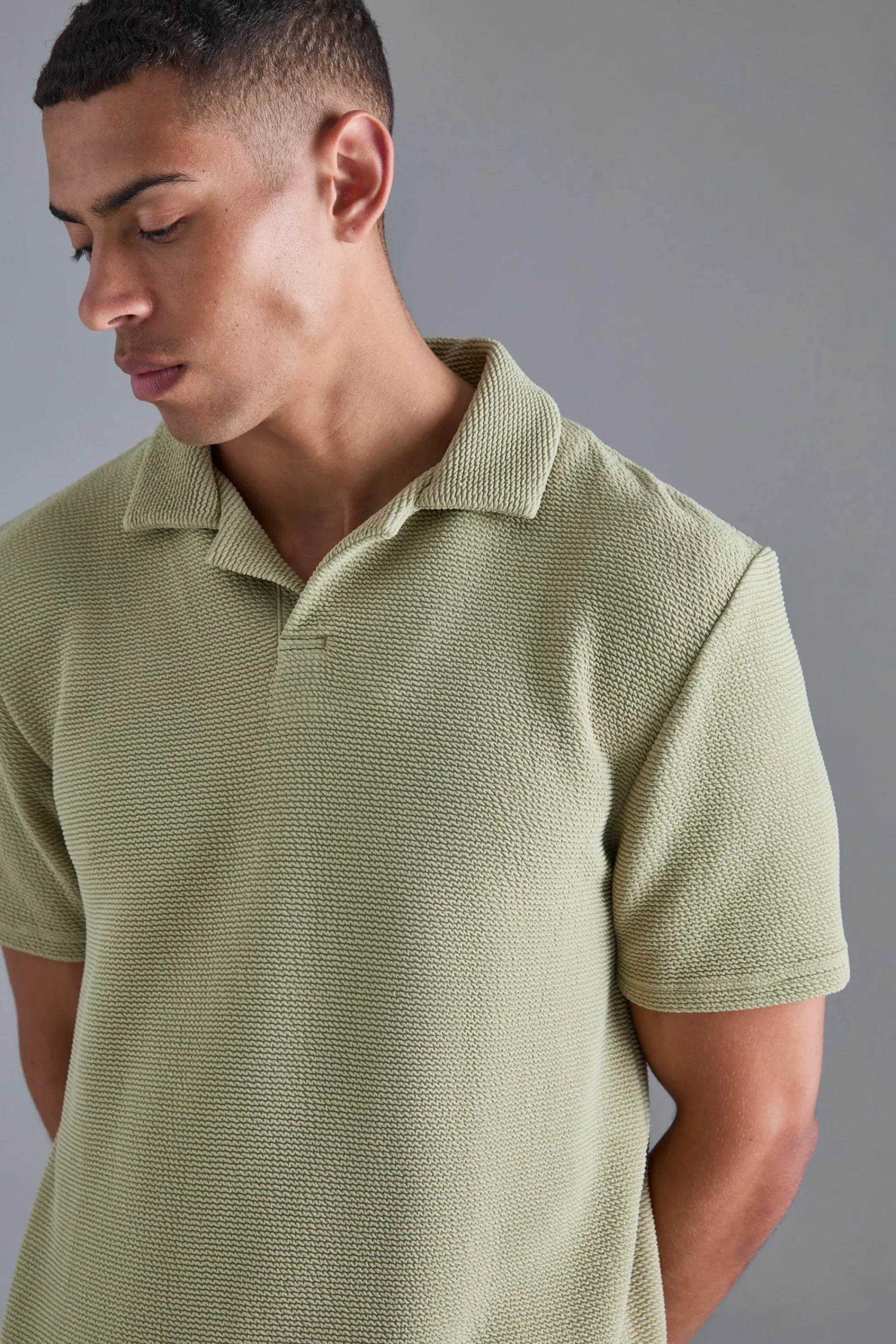 Oversized Revere Textured Polo | UK^boohooMAN New