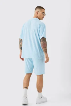 boohooMAN Oversized Revere Towelling Polo & Shorts Set | UK| Tracksuits
