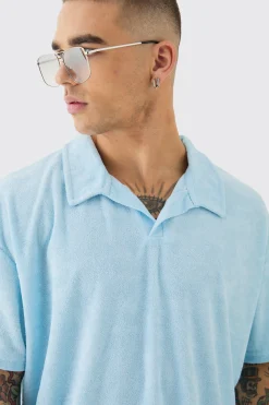 boohooMAN Oversized Revere Towelling Polo & Shorts Set | UK| Tracksuits