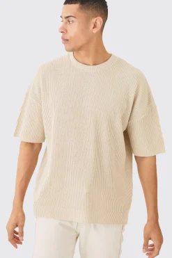 boohooMAN Oversized Ribbed Knit T-shirt | UK| Sets & Co-Ords